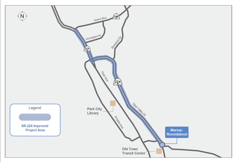 SR-224 Marsac Roundabout to SR-248 Improved map, highlighting SR-224 from the intersection with SR-248 to the Marsac Roundabout.
