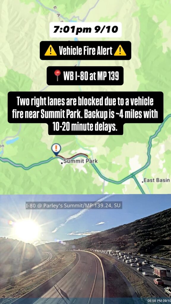 This image is a photo showing a road status update for the Wasatch Back. Text on image is included below.